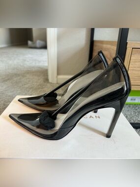 Good American Black Pointed Toe Pumps High Heels Stiletto PVC Women Size 4